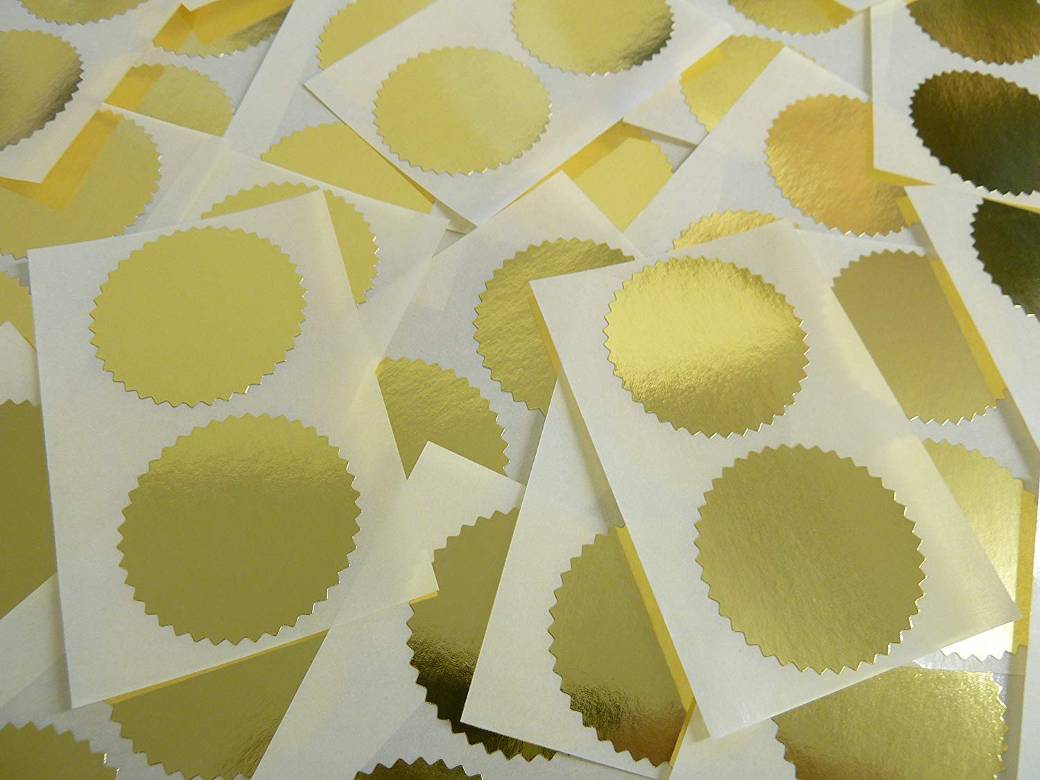 42mm Serrated Edge, Shiny Gold, Certificate Wafer Company Seal Labels, Stickers for Embossing, Awards & Rewards