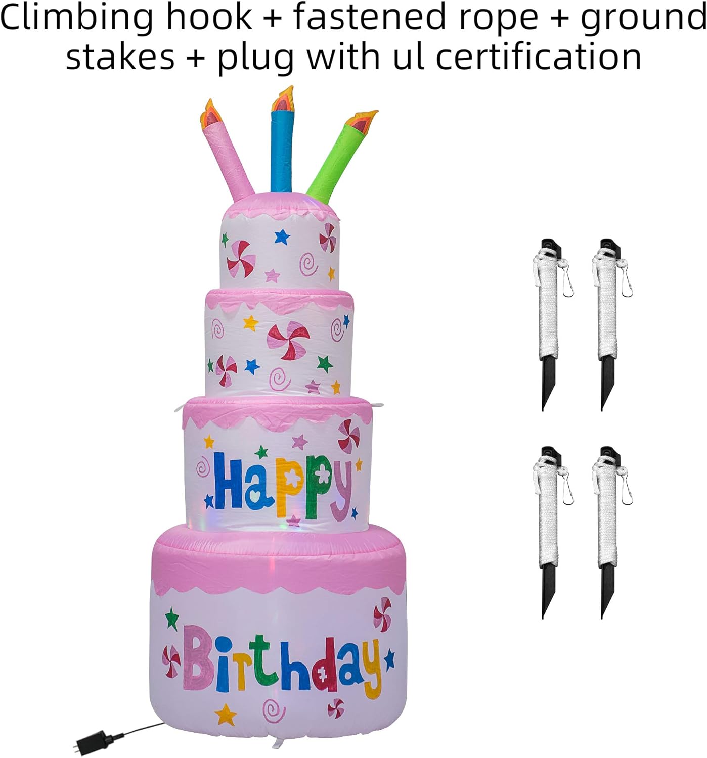AJY 6 Feet Tall Cute Inflatable Happy Birthday Cake with Candle Blow Up Indoor Outdoor Yard Lawn Decoration: Garden & Outdoor