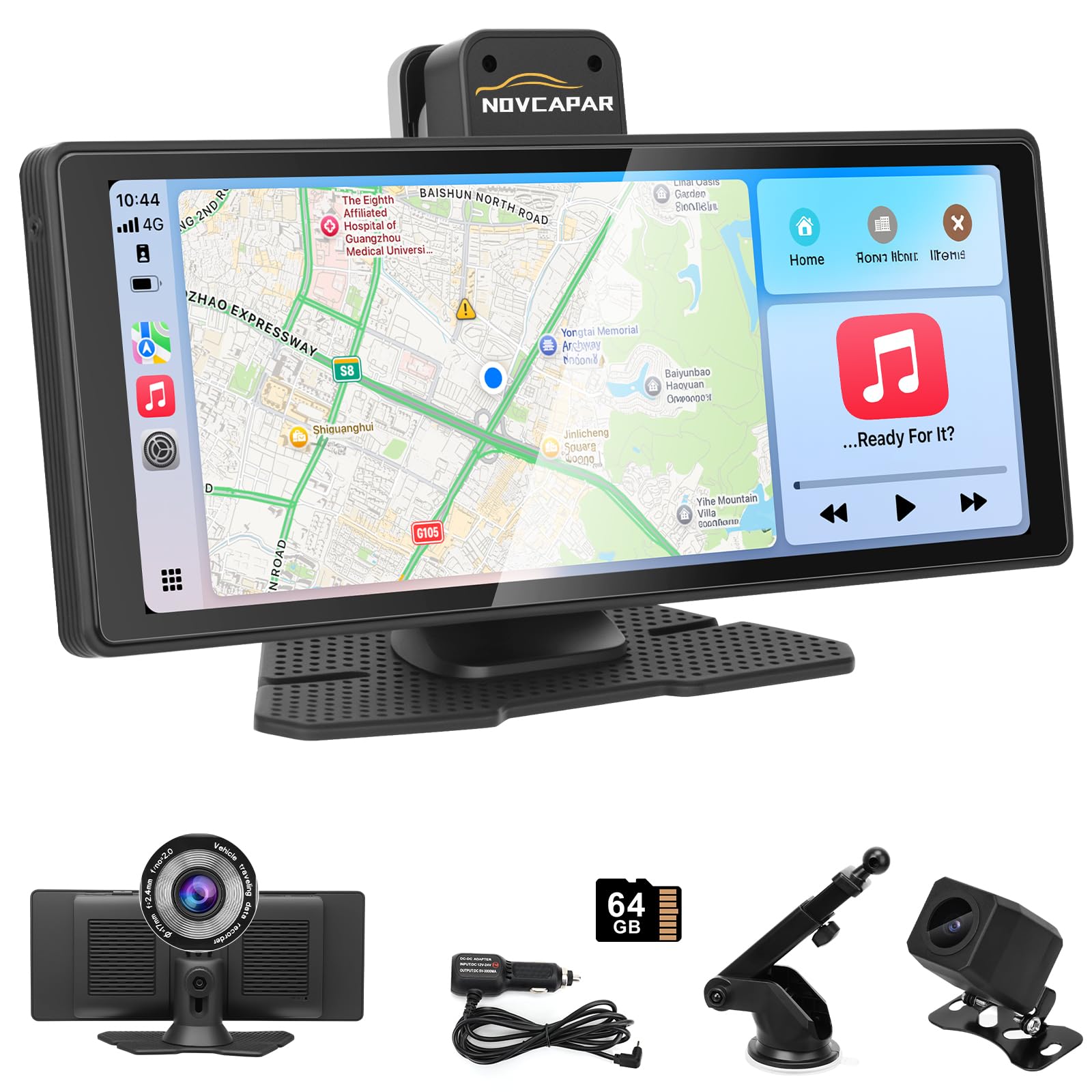 Photo 1 of NOVCAPAR 10.26" Wireless Carplay Screen for Car,Portable CarPlay&Android Auto,4K Dash Cam,1080P Backup Camera,Touchscreen with GPS Navigation,Voice Control, Bluetooth,Mirror Link,AUX/FM
