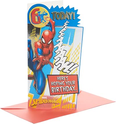 UK Greetings Marvel 6th Birthday Card Boy Spider-Man Badge Design 121x229mm FSC