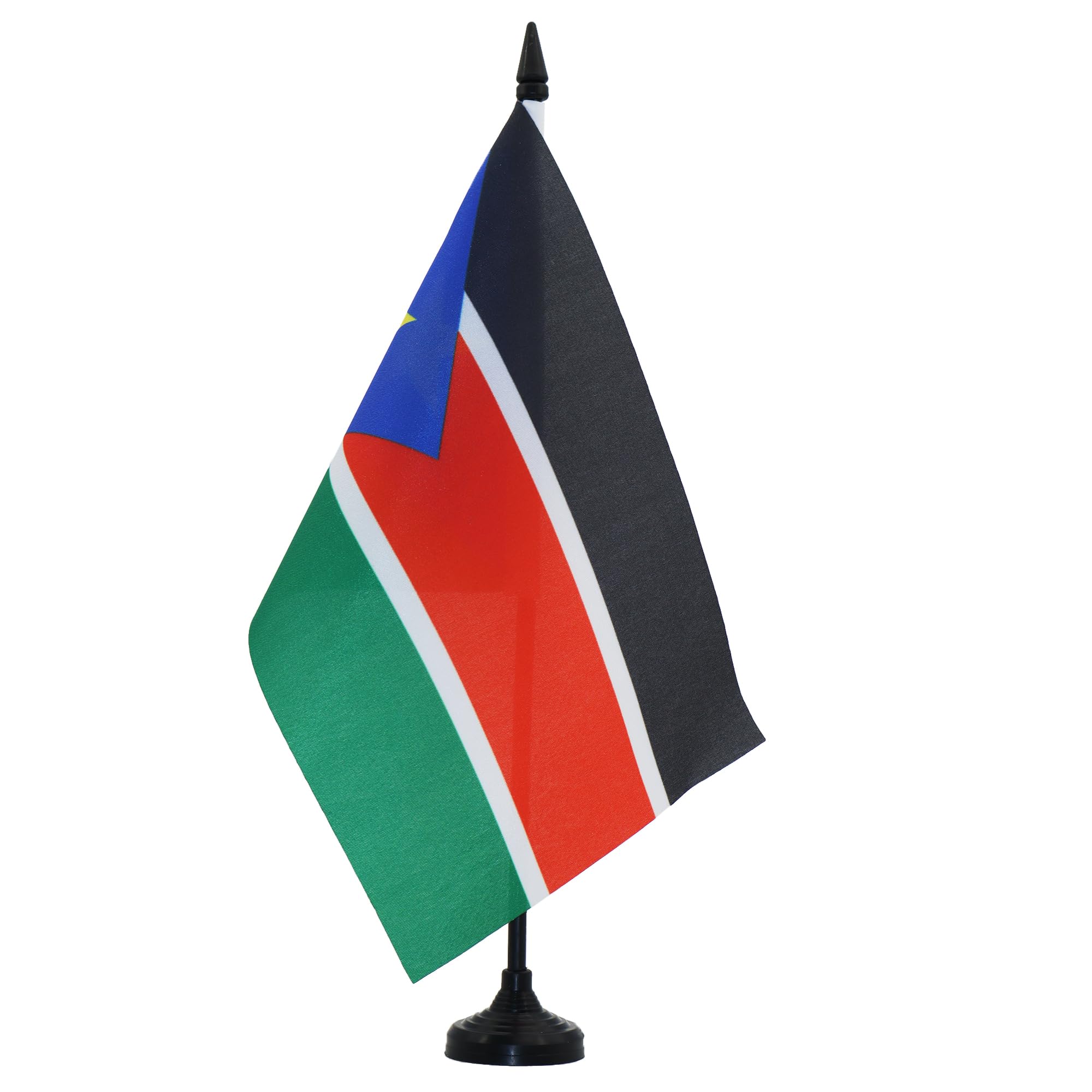 AZ FLAG South Sudan Table Flag 5'' x 8'' - South Sudanese Office Decoration 100% Polyester 21 x 14 cm - Mini Desk Flag with Pole and Black Plastic Base