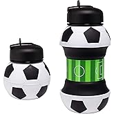 Maccabi Art Collapsible Silicone Soccer Ball Water Bottle for Kids, 18 oz BPA-Free with Clip, Leak-Proof Spout, Portable Sports Drink Bottle