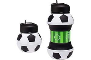 MACCABI ART Clip-On Collapsible BPA-Free Silicone Soccer Ball Water Bottle for Kids, 18 Oz. Size