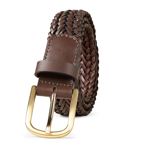 Amazon Essentials Women's Leather Woven Belt, Brown, X-Large