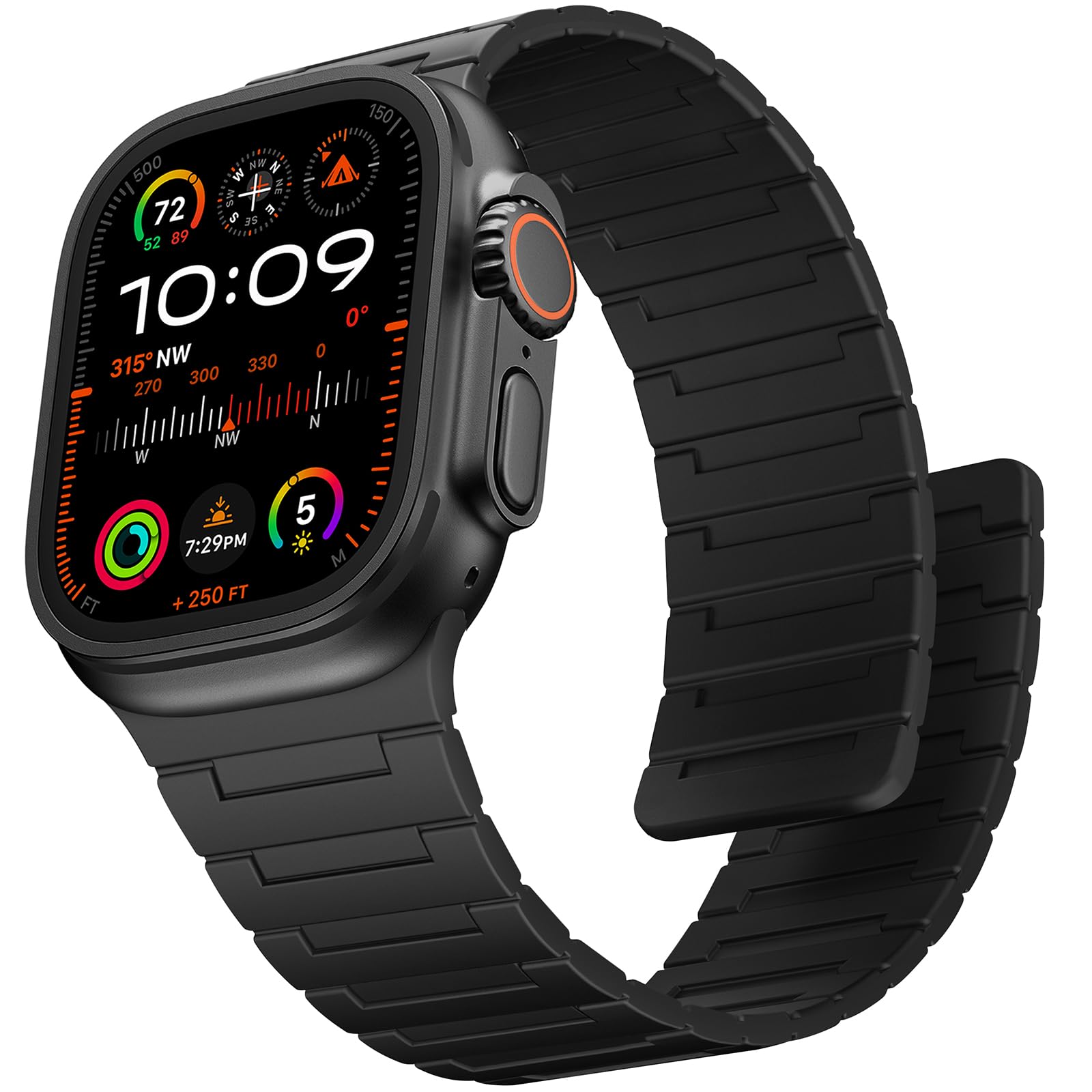 Suphart Strong Magnetic Strap Compatible with Apple Watch Strap 49mm 46mm 45mm 44mm 42mm 41mm 40mm 38mm, Silicone Band for iWatch Ultra 2 SE Series 10 9 8 7 6 5 4（49/46/45/44/42mm, Black）