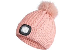 Mofine LED Beanie Hat with Light, USB Rechargeable Headlamp Winter Hat, Flashlight Knit Beanie with Pom for Kids Thru Adults