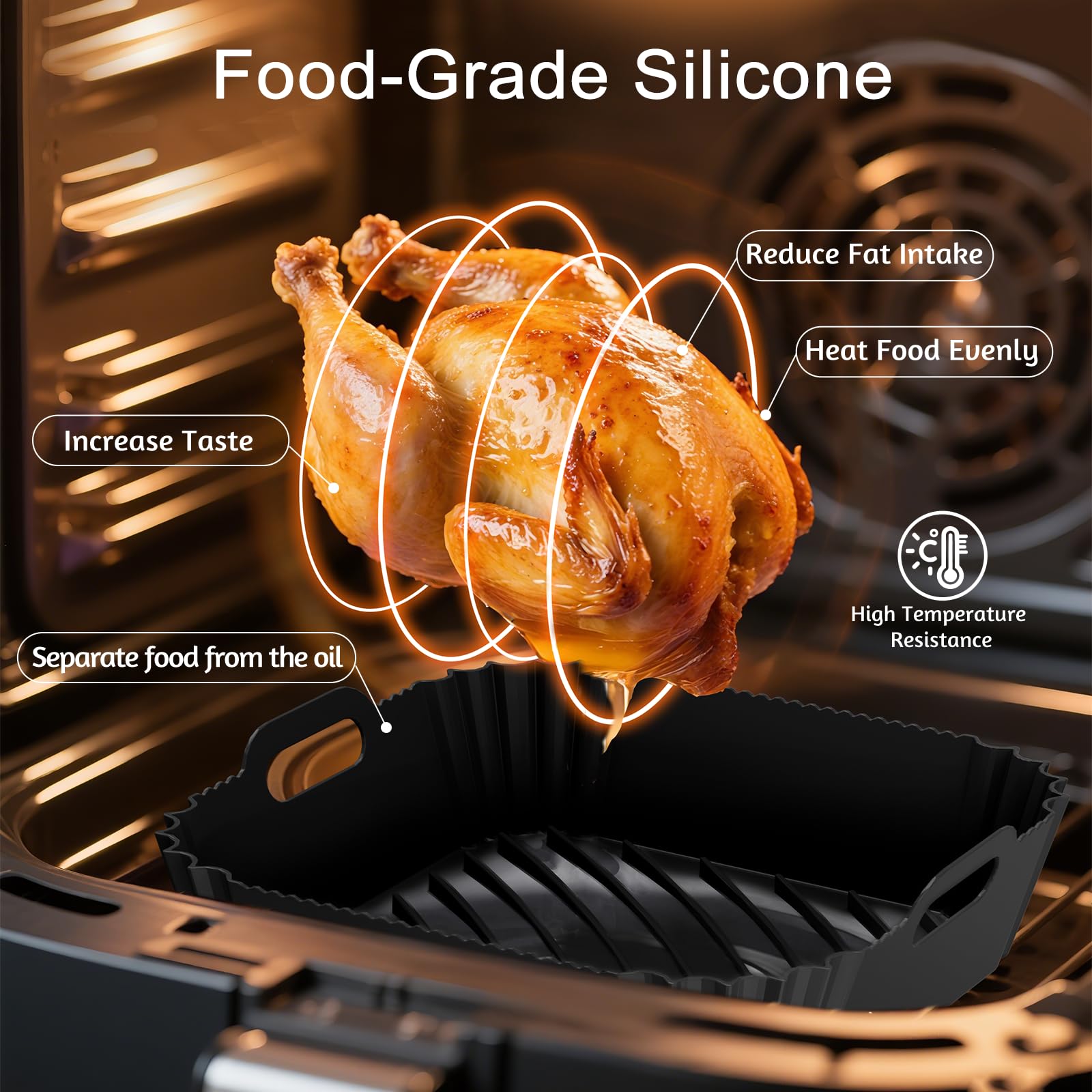 Air Fryer Silicone Liners 2 Pack, Reusable Square Air fryer Basket Liners, 4-7Qt Silicone Baking Tray for Instant Air fryer, Oven Microwave Pot Accessories, Food Grade Kitchen Gadgets