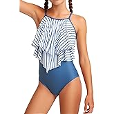 TUONROAD Girls Swimsuit One Piece Bathing Suit for Girls Tiered Ruffled Adjustable Straps Padded Swimwear 9-16y