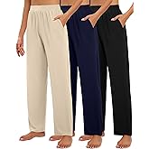 Huukeay 3 Pack Women's Lounge Pants, Cozy Wide Leg Lounge Slacks with Pockets Loose Flowy Yoga Sweatpant Workout Comfy Jogger