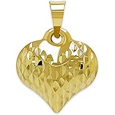 Charm America - Gold Puffed Heart Charm - 14/10 Karat Gold - High Polish Diamond-Cut Pendant - 3D Jewelry - Great for Gifts