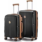 Joyway Luggage Sets 2 Piece PP Hardshell Carry on Suitcase and Checked Luggage, Travel Lightweight Suitcase Set with Double Spinner Wheels and TSA Lock (Black Brown, 20+28 inch)