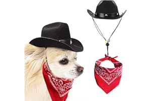 AWOCAN Dog Cowboy Hat and Bandana Scarf Dog Cat Sombrero Puppy Hat Dog Cat Costume Cosplay Cap Puppy Pet Dog Cat Holiday Pet Party Decoration (Black)