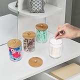 Tbestmax 10 oz Cotton Swab Jar Dispenser with Wood Lids 3 Pack Clear view 5