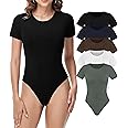 5 Pack Bodysuits for Women - Stretchy Bodysuit Womens Tops Round Neck Body Suit T Shirts for Women Going Out Tops