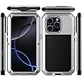 Marrkey for iPhone 16 Pro Max Metal Case 6.9",Heavy Duty Shockproof Aluminum Alloy Tough Armour Military Phone Case,360 Full Body Protective Cover with Silicone Built-in Screen Protector - Silver