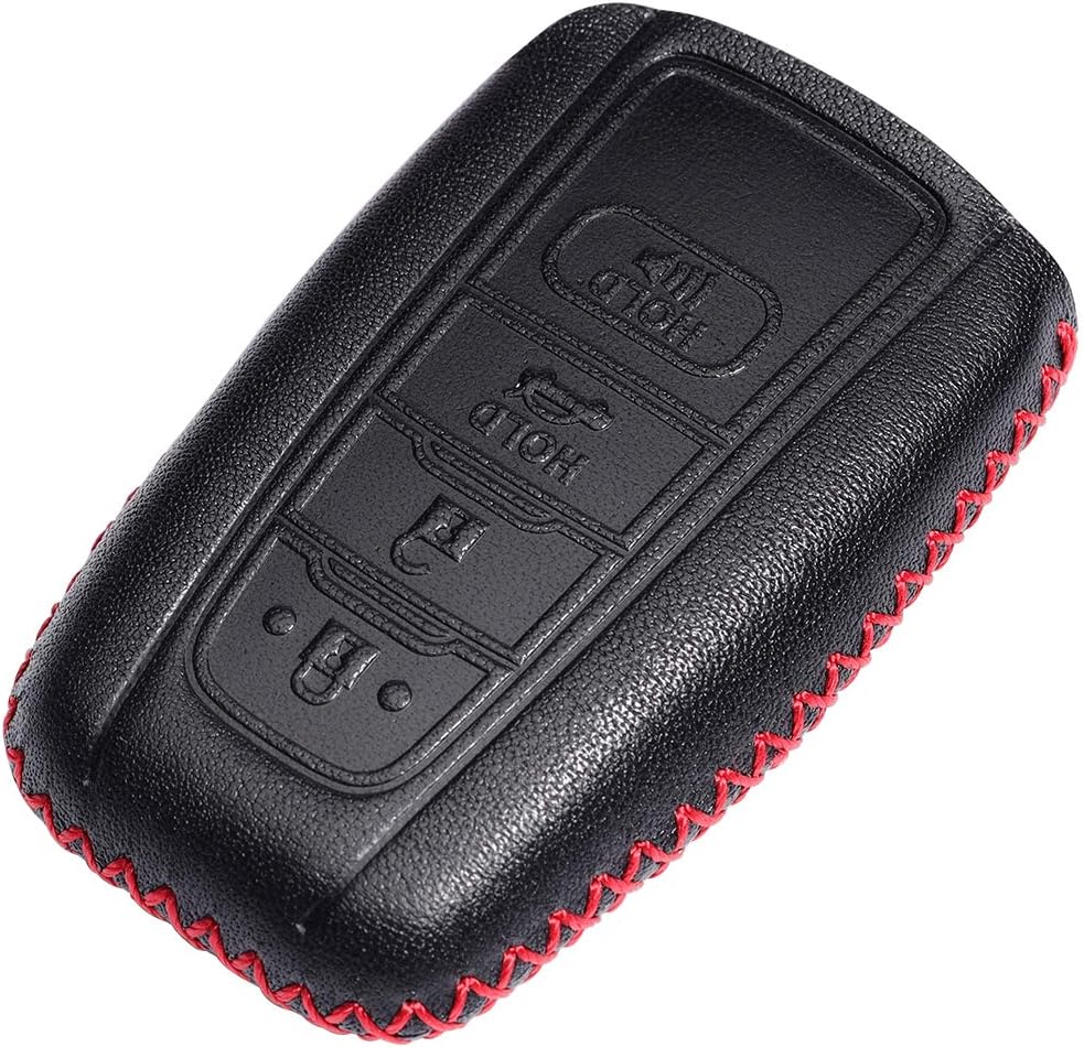 Lcyam Key Fob Cover Leather Case Black Fits for 2018 2019 2020 Toyota RAV4 XLE Camry Hybrid XSE Avalon Corolla Smart Key 4 Button