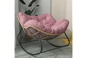 Outdoor Papasan Rocking Chair with Padded Cushion, Oversized Comfy Patio Chair Indoor Wicker Egg Rocker Chair, Steel Frame Mo