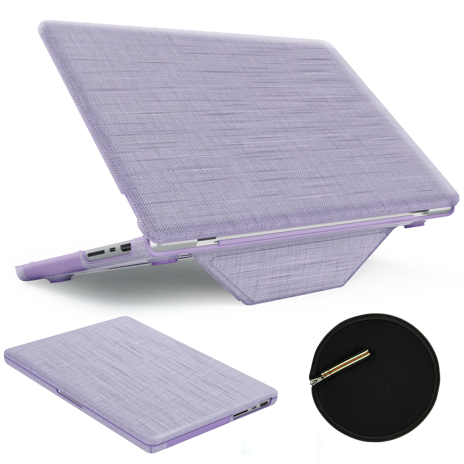 Photo 1 of SEYMAC stock Case for MacBook Pro 14 inch 2024-2021 A3112 A3185 A3401 A2918 2992 2779 M4-M1, Shock-Absorbing Protection Case with Magnetically-Folio Stand &Mouse Pad/Bag (Fabric-Like Color Purple)