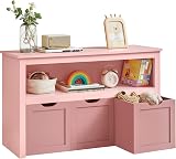 VASAGLE Toy Storage Unit Candy Pink 3 Drawers Wardrobe with Wheels 60 cm
