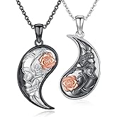 MEDWISE Yin Yang Skull Necklaces 925 Sterling Silver Yin Yang Matching Couples Pendant Friendship Couples BFF Pendant Necklace Jewelry for Her Him with Gifts Box Valentines Gifts