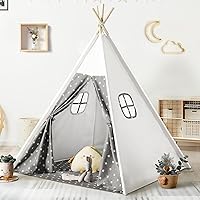 Teepee Tent for Kids with Carry Bag & Floor Base with Grey Stars, Stable Kids Teepee for Indoor and Outdoor, Amazing Toys and