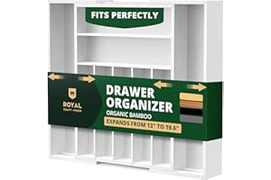 Bamboo Kitchen Drawer Organizer - Expandable Silverware Organizer/Utensil Holder and Cutlery Tray with Grooved Drawer Divider