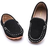 LONSOEN Kids Slip-On Loafers, Synthetic Suede Moccasin Driving Shoes, Non-Slip Rubber Outsole Lightweight Casual/Dress Boat Shoes for Boys & Girls