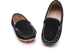 LONSOEN Toddler Little Kids Slip-On Loafers, Synthetic Suede Moccasin Driving Shoes, Non-Slip Rubber Outsole Lightweight Casual/Dress Boat Shoes for Boys & Girls