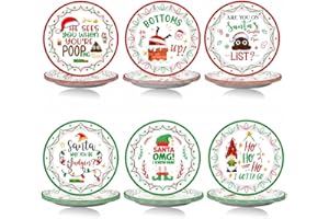 HABDJILTY 60 PCS Funny Christmas Paper Plates 7 Inch Red and Green Santa I Know Him Funny Xmas Disposable Round Tableware Dessert Plates for Novelty Christmas Theme Party decor, 6 styles
