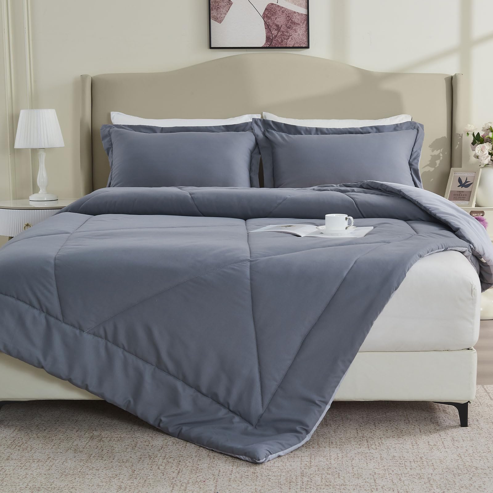 beeweed Summer Duvet Single Size, 4.5 Tog Down Alternative Comforter Set with 1 Pillow Shams, Reversible Coverless Duvet Microfiber Soft Bed Quilt for All Seasons, Machine Washable, 135x200cm