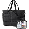 BAGSMART Large Travel Duffel Bag with Shoe Compartment, Puffer Carry-On Gym Weekender Bag for Women, Charcoal