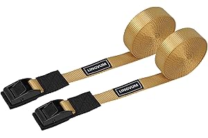 LINGVUM Kayak Tie Down Straps for Roof Rack - 15 Feet Adjustable Cam Buckle Lashing Strap for Kayak, Surfboard, SUP Board, Canoe, Cargo (Pair) - Black/Green/Golden