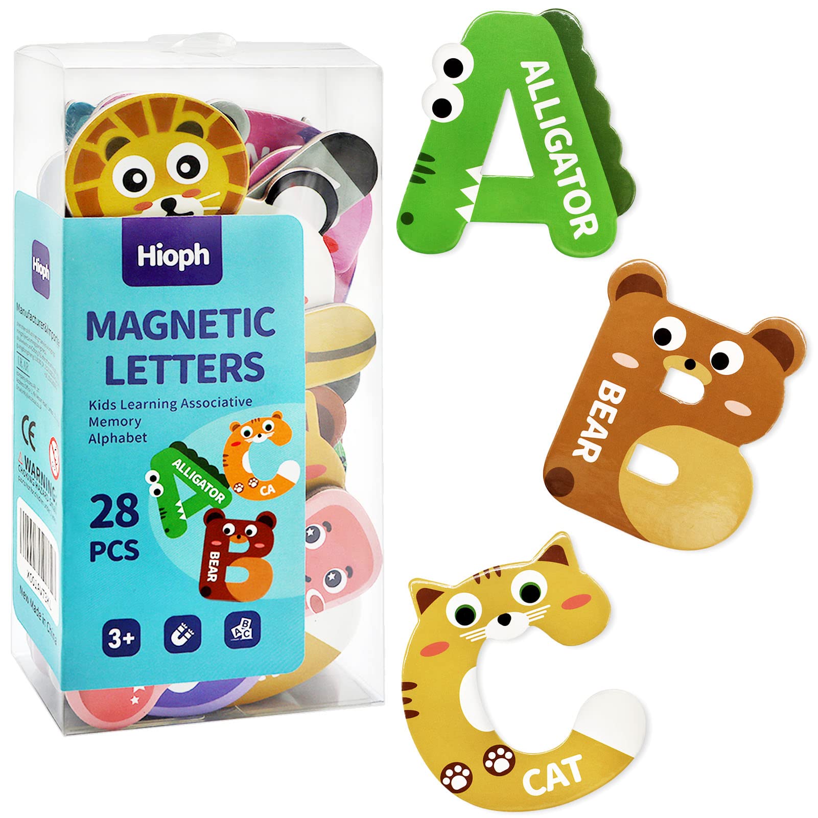 Hioph Large Magnetic Letters for Kid Magnets Fridge Animals Alphabet Toys, Children Magnetic Refrigerator Uppercase ABC Alphabet Cute Spelling Learning Game Toys for Baby Toddler Preschool