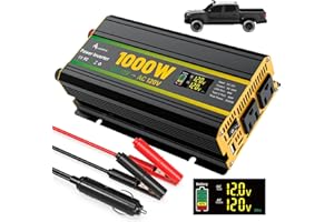ALEOPIX 1000W Power Inverter 12V to 110V for Vehicles/Truck/Car/Laptop, 1000 Watt Car Power Inverter with Cigarette Lighter/LED Display/100A Battery Cables/2 AC Outlets/2 USB Port, Surge 2000W Car Inverter