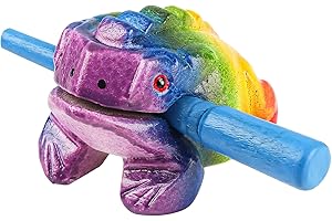 3.5" Wooden Frog Guiro Rasp Instrument - Percussion Musical Tone Block Craft (Painted Rainbow)
