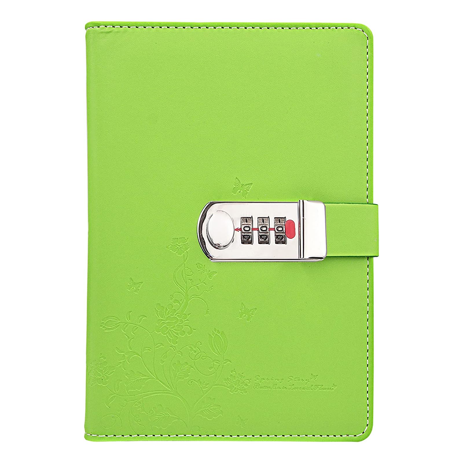 LinYesh PU Leather Password Notebook Writing Journal Diary Planner Organizer with Combination Lock, Butterfly and Flower Pattern Wire Binding Lined Dairy, 210x145mm