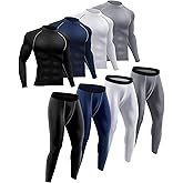 Hicarer 4 Sets Men's Thermal Underwear Set, Fleece Lined Sport Base Layer Winter Top Bottom for Workout Sport Hunting