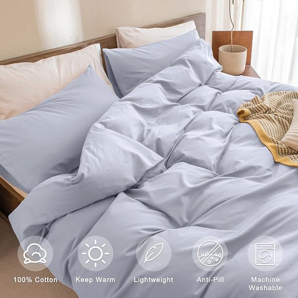 COZYTIDE KING SIZE COMFORTER SET,COTTON LIGHT BLUE BEDDING COMFORTER SET,3 PIECES (1 SOLID COMFORTER AND 2 PILLOWCASES) SOFT LIGHTWEIGHT KING SIZE BEDDING SET FOR ALL SEASON