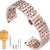 HARFINGTON Stainless Steel Watch Band Quick Release Metal Polished Watchband Replacement Butterfly Clasp Watch Strap