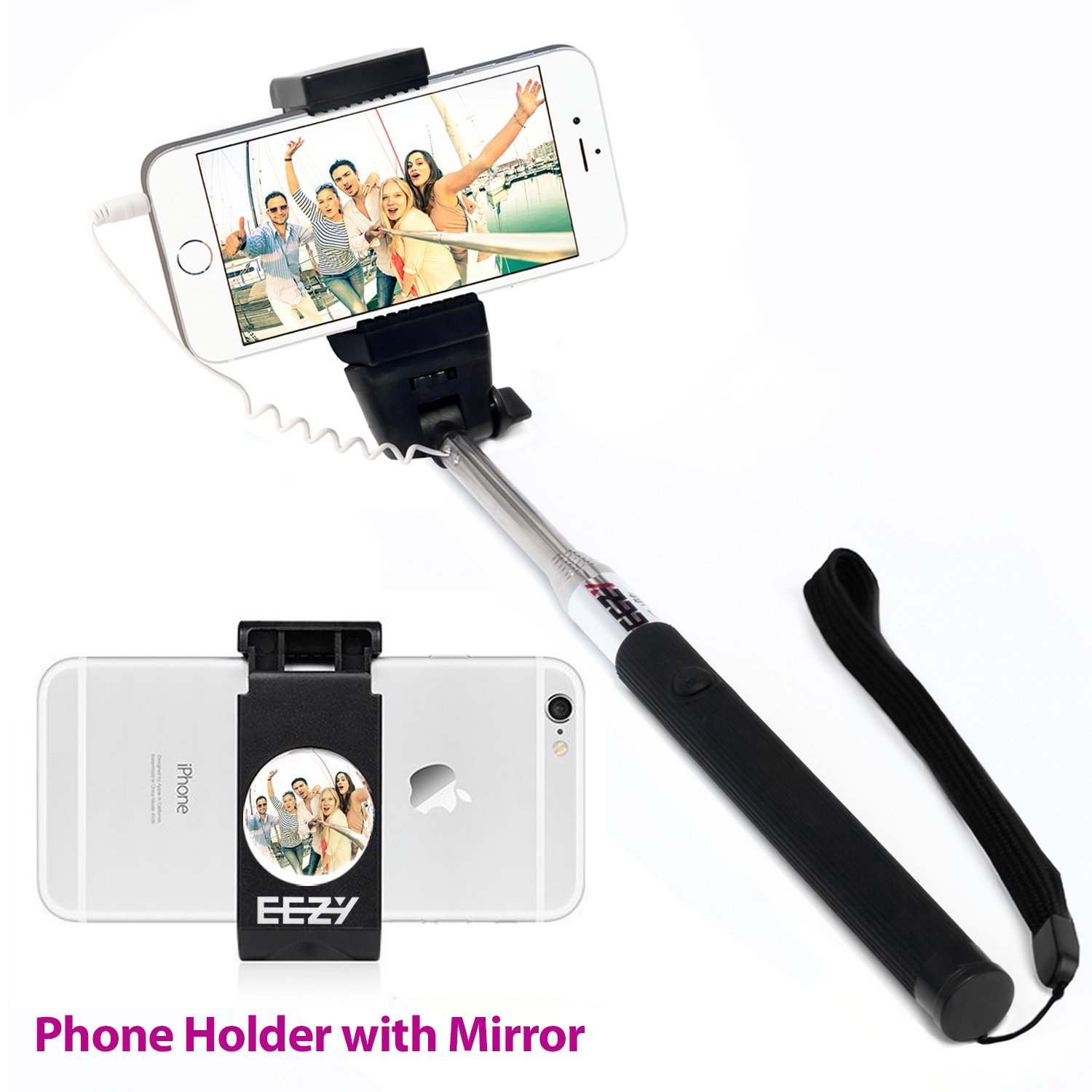 Extendable Battery Free Self Portrait Monopod Wired Selfie Stick W