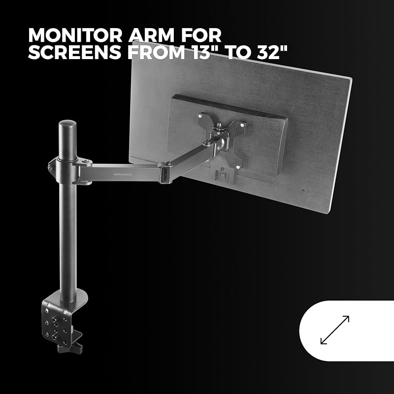 MARM1, suporte para braço de monitor para ecrãs até 32", articulado e ajustável em altura, estrutura robusta, compatível com VESA75 e VESA100, preto