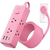 NTONPOWER Pink Extension Cord 10ft, 1080 Joules Surge Protector Power Strip | 20W USB C Port, 6 Wide Space Outlets, 0.31in Flat Plug, Ultra Thin Extension Cord, Girls Home Office Dorm Room Essentials
