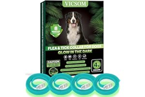 VICSOM 4 Pack Flea Collar for Dog, Dog Flea and Tick Collar Glow in Dark, 8 Months Flea and Tick Prevention for Dog, Waterproof Adjustable Natural Tick and Flea Collar for Small Medium Large Dog Puppy-Blue