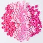 1200Pcs 6x9mm Valentine's Day Pony Bead for Bracelet Making Kit, 5 Style Pink Colors Kandi Beads Bulk for Friendship Bracelet Kit, Hair Beads for Braids with Stretch Cord and Scissors