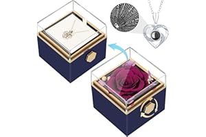 HMASYO Gift for Mom, Wife, Girlfriend, Grandma, Preserved Real Rose Forever Flower Gift Jewelry Box with I Love You Necklace, Gift for Her Mother's Day, Valentine's Day, Birthday, Anniversary