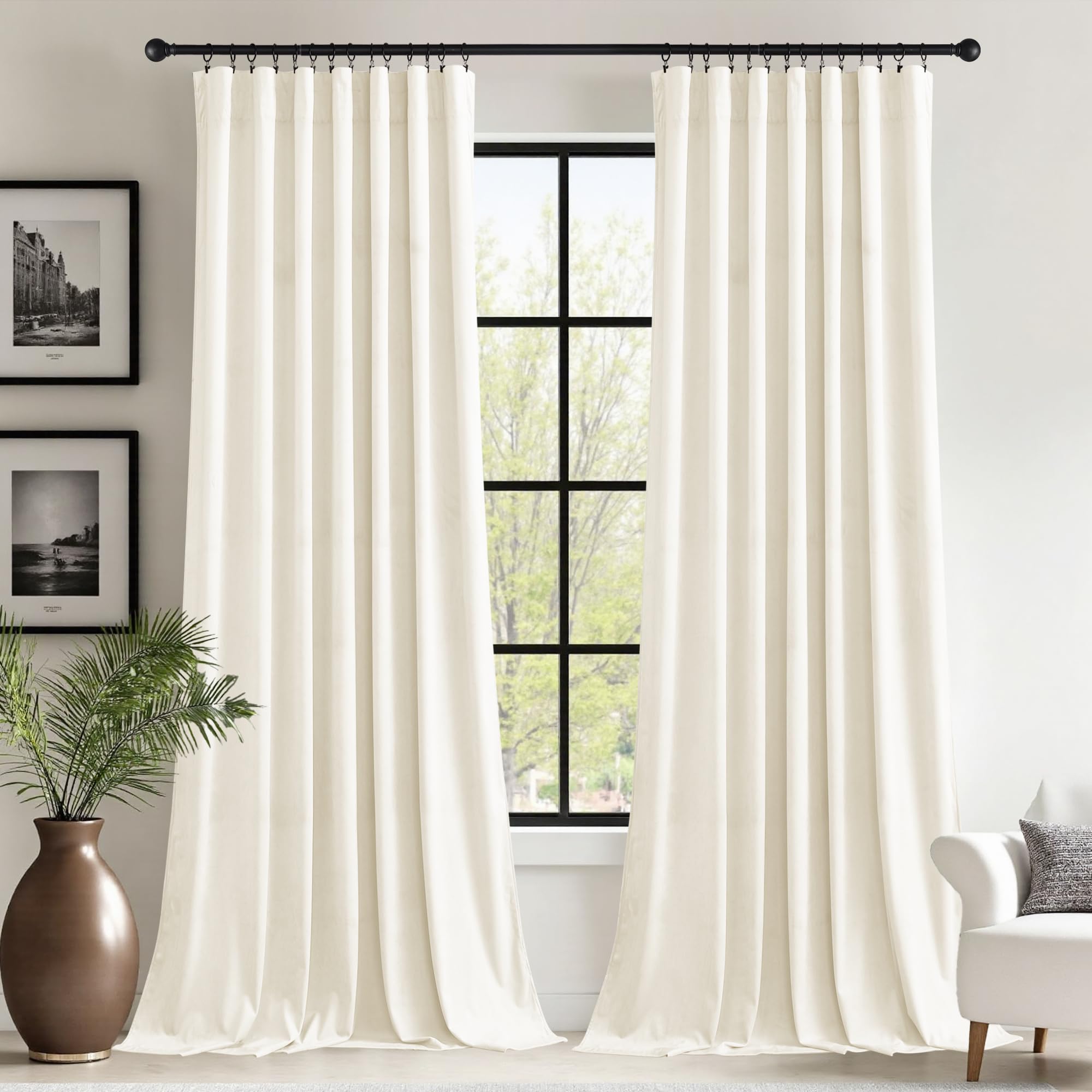 Photo 1 of StangH Ivory White Velvet Curtains for Sliding Door Luxury Room Darkening Thermal Curtains for Winter, Rod Pocket Drapes for Living Room/Bedroom Window Decor, W62 x L84, 2 Panels