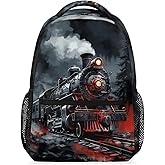 Bardic Vintage Train Kids Backpack for Boys Girls, 16 Inch School Backpack Locomotive Train Elementary School Bag Students Bookbags Travel Laptop Backpacks Casual Daypack