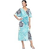 S.L. Fashions Women's Midi Printed Casual Spring/Summer, Wedding Guest Dress, with Surplice Neckline and Flutter Sleeves