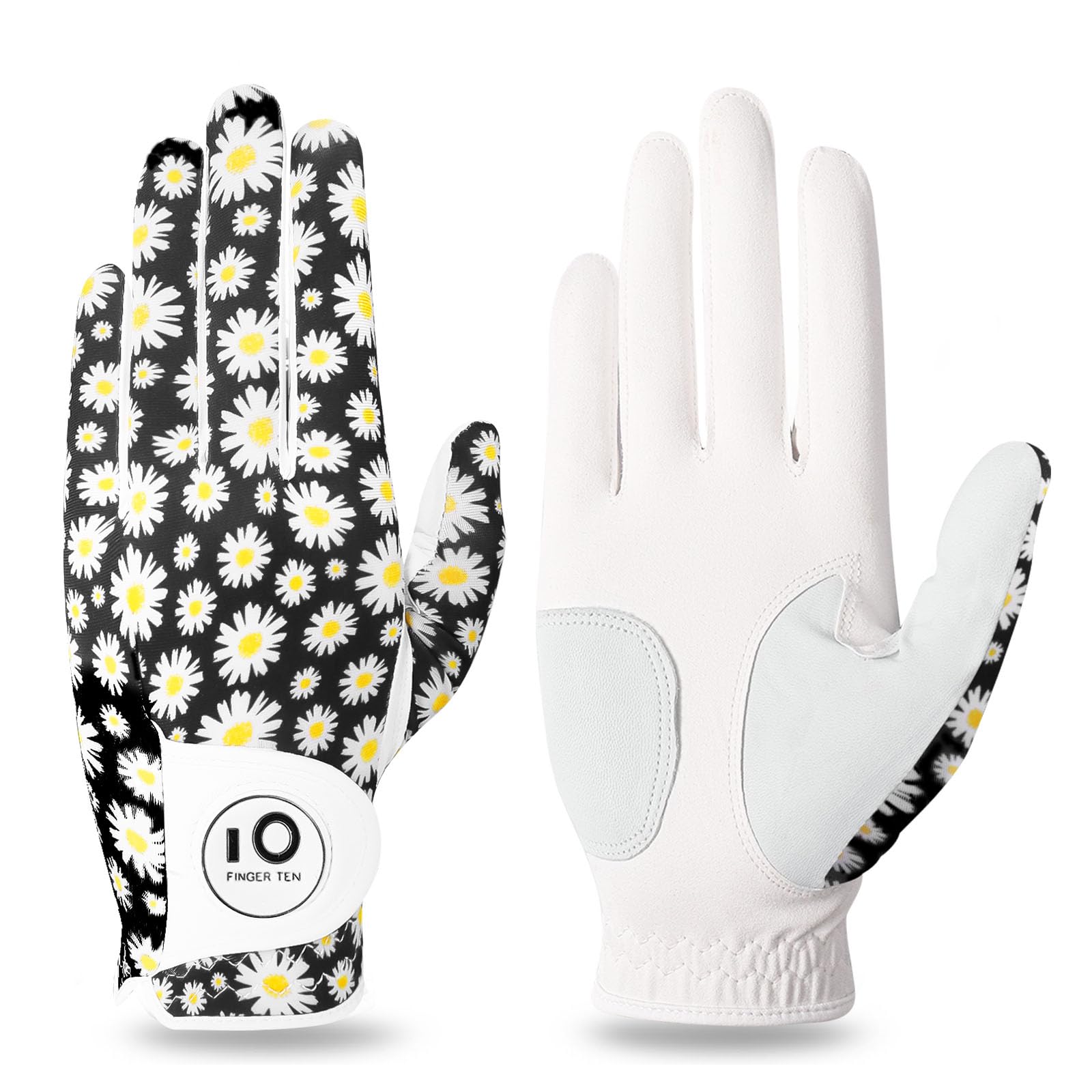 FINGER TEN Golf Gloves Women Left Right Handed Golfer with Ball Marker Rain Grip Weathersof,Ladies Golf Gloves for Left Right Hand Breathable All Weather Soft Anti Slip (Grey, Small, Right) — image 1