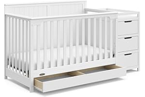 Graco Hadley 5-in-1 Convertible Crib & Changer (White) – GREENGUARD Gold Certified, Fits Standard Crib Mattress, Converts to Toddler Bed and Full Bed, 4 Adjustable Mattress Heights